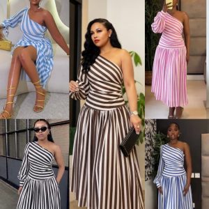 one arm dress with stripes